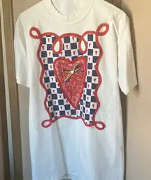 White T-Shirt with Red Heart Design medium