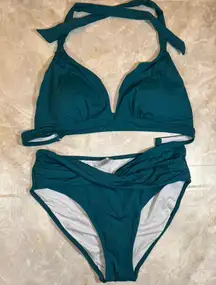 NWT YONIQUE Teal Twist-Front Bikini Set – Size M