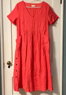 Poetry short-sleeve v-neck midi dress linen size 10 oversized lagenlook minimal