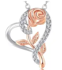 NWT Valentine Necklace Gift for Her Girlfriend Wife - Heart with Rose Jewelry