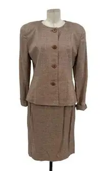 Christian Dior  The Suit Vintage Brown Textured Skirt Suit Blazer Size US 12