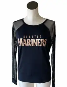 NWT Touch By Alyssa Milano Mesh Sleeve Seattle Mariners Top Black