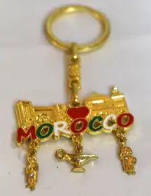 NWOT Vacation Fun Quirky Morocco Multi Charms Gold Tone Keychain