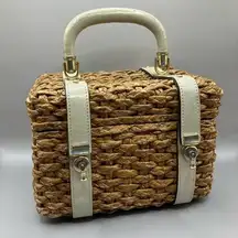 Vintage Tano of Madrid Purse Wicker Woven Box Case Top Handle Retro Coastal