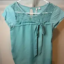 LC Lauren Conrad Blue Tie Front Cap Sleeve Blouse