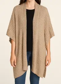 Chico's Tan Cream Beige Ruana Sweater One Size Shawl Poncho‎ Open Weave Knit