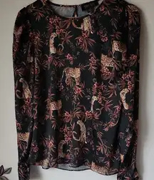 TRUTH By Republic   Black and Brawn Leopard Prin  Blouse with Collar Size S