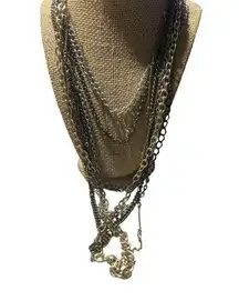 Multi-Layered Mixed Metal Chain Necklace Statement Jewelry Different Chains 19"