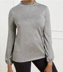 NWT Talbots Silver Sparkle Gray Feminine Sweater Black Velvet Bow detail M