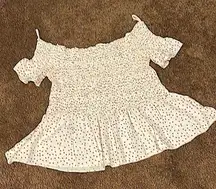 Size XS Top. With elastic bodice. White with‎ red dots. Off the shoulder.