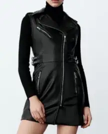 Faux Leather Moto Zip Up Mini Dress