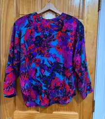 Flora Kung II 100% Silk Floral Painter Blouse Top Size 8 Bold Vintage 80s to