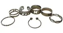 Multi Finger Silver Butterfly Twisted 7 Piece Ring Set Size 4-7.5