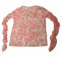 ZARA Floral Sheer Organza Ruched Sleeves Orange M