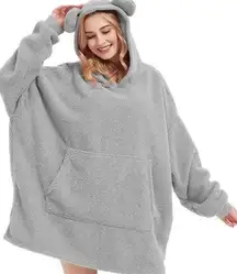 Wearable Oversized Blanket Fleece Hoodie Sweatshirt Kangaroo Pockets One Size