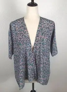 LuLaRoe Bianka floral chevron short sleeve cardigan kimono S