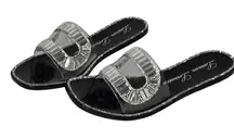 Lauren Lorraine Jane Slip On Sandal in Black Size 9 NIB Rhinestone Glitter