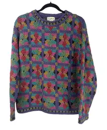 LL Bean Vintage Women's Multicolor 3D Geometric Striped Knit Sweater Size S