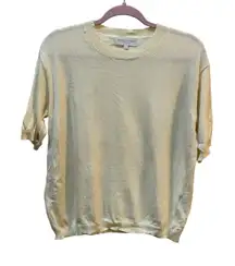 Bianco & Blu Butter Yellow Short‎ Sleeve Sweater Wool Cashmere Blend Size Large
