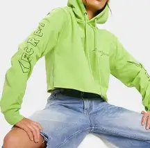 Pretty Little Thing  Neon Lime Secret Society Graphic Crop Hoodie Size S