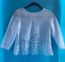 Women's White Crew Neck Short Sleeve Open Back Eyelet/Embroidered Top Size XS