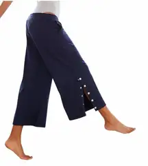 Aerie Navy Blue Wide Leg Side Snap Cropped Coulotte Sailor Pants Size Medium