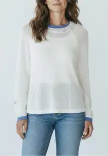 Just Madison Cotton Linen Sweater Small White Blue Detail Nautical Coastal NWT