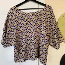 xhilaration Golden Brown Aztec Tribal Elephant Print Dressy Silky Top | Size M/L