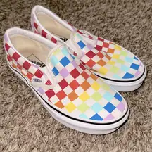 Vans Rainbow checkered multi color squared woman slip on sneaker size 5