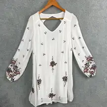 Free People Oxford Floral Embroidered Mini Dress Long Sleeve Open Back Size S