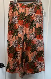 NWOT‎ Nicole Miller 100% Linen Pants Tropical Coastal Cropped Wide Flare Pant L