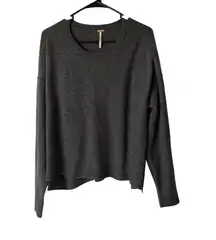 Free People Oversized Crew Neck Sweater Dark Gray M Cozy Outdoor Boho Minimalist