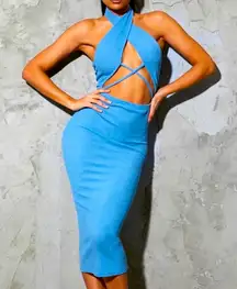 Pretty Little Thing Blue Halter Midi Dress Size XS
