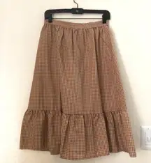 Vintage Brown and white gingham plaid midi tiered skirt cottagecore boho