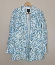 River Island  Blue Tiger Print Blazer Jacket Retro Light Romance Size 6