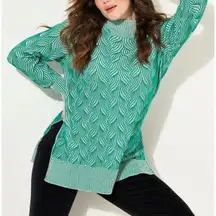 PURE by Ulla Popken Textured Turtleneck Emerald Green Side Slit Sweater SZ 24/26