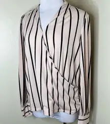 Adrianna Papell Surplice Top XL Striped Faux Wrap Office Long Sleeve Modern Chic