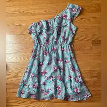Rue 21 One Shouldered Light Blue with Floral Print Dress Size Small