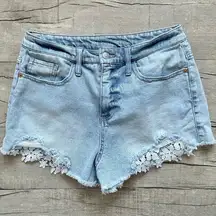 Light Wash High Rise Short Denim Lace Cut Out Festival Retro Shorts 8