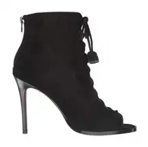 Coach Lena Black Suede Leather Sexy Fun Open Toe Ankle Boots bootie [size 7.5]