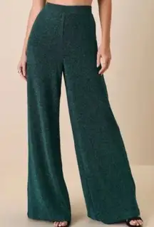 Lulus Metallic Wide Leg‎ Pants Sparkly Emerald Green Party Size Large