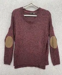 RDI Women's Knit Sweater Elbow Patch Scoop Neck Red Marled Long Sleeve Size Smal