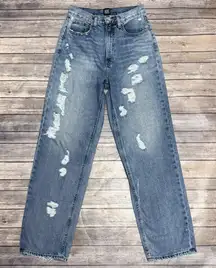 BDG Urban Outfitters Medium Wash High Rise Baggy Distressed Frayed Jeans 27