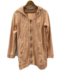 Soft Surroundings Corinna Womens Small Peach Pink Floral Embroidered Sweatshirt