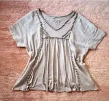 Nine West  996 Beaded Beige Boho Top Tunic Size L