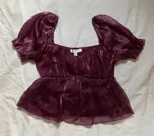 Satin Plum Sheer Puff Sleeve Crop Babydoll Medium​ Going Out Top Y2K Cottagecore