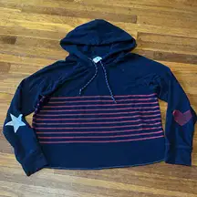 Sundry Cropped Navy Hoodie with Americana Details, Sz Small