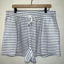 Blue White Striped Cotton Lounge Shorts