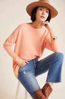 Anthropologie Naomi wool Sweater Crew Neck Sweater coral orange size XL petite