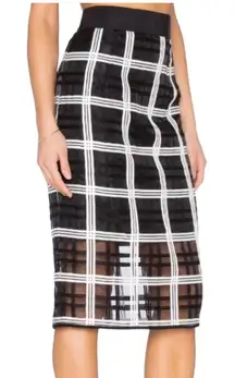 Milly Embroidered Organza Black & White Midi Skirt size 6